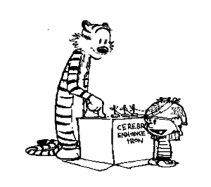 Calvin and Hobbes cartoon with the Cerebral Enhance-O-Tron.